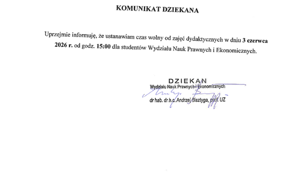 Komunikat Dziekana