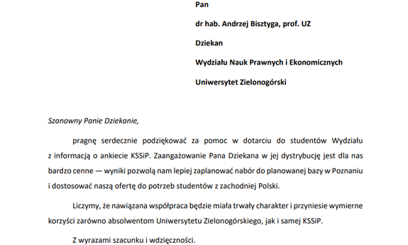 Podziękowania Dyrektora Krajowej Szkoły Sądownictwa i Prokuratury