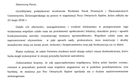 Noc Otwartych Sądów - podziękowanie