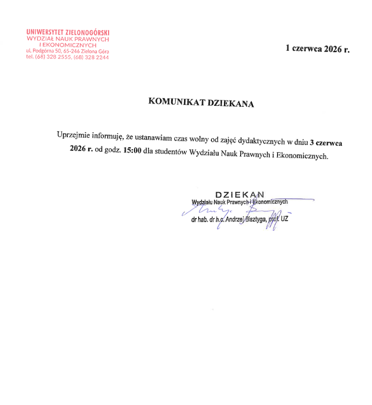 Komunikat Dziekana
