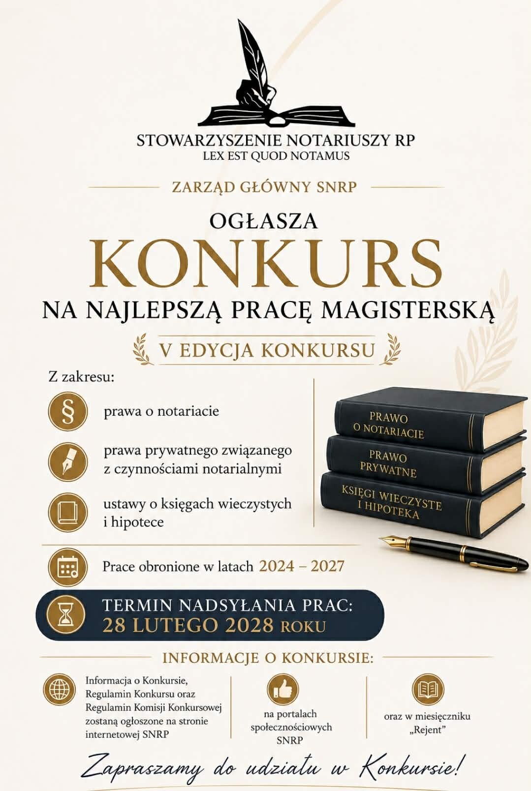 V Edycja Konkursu na najlepszą pracę magisterską z zakresu prawa o notariacie, prawa prywatnego związanego z czynnościami notarialnymi, a także ustawą o księgach wieczystych i hipotece